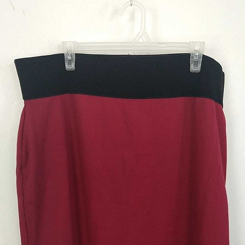 Ashley Blue Pencil Skirt Womens 2X Burgundy Red Black Elastic Waist 5720X